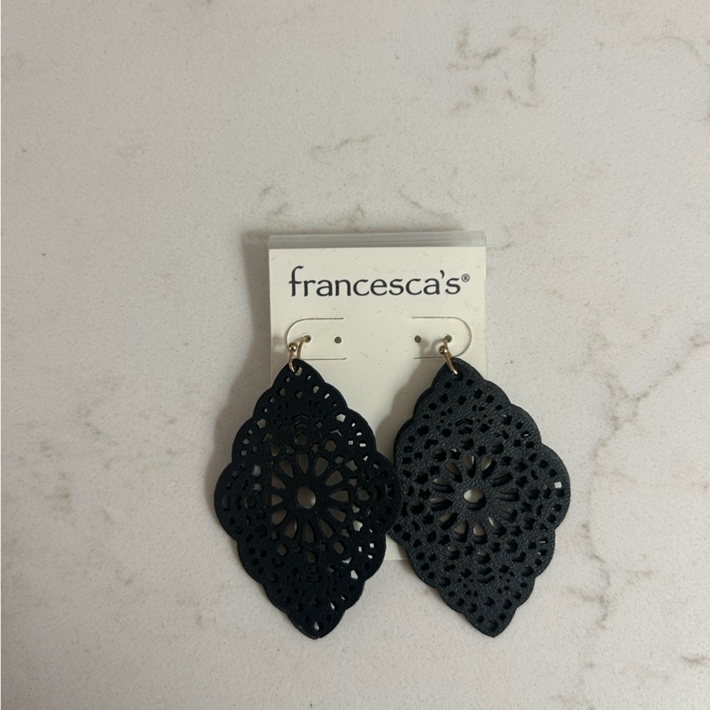 Francesca's Black Laser-Cut Teardrop Earrings